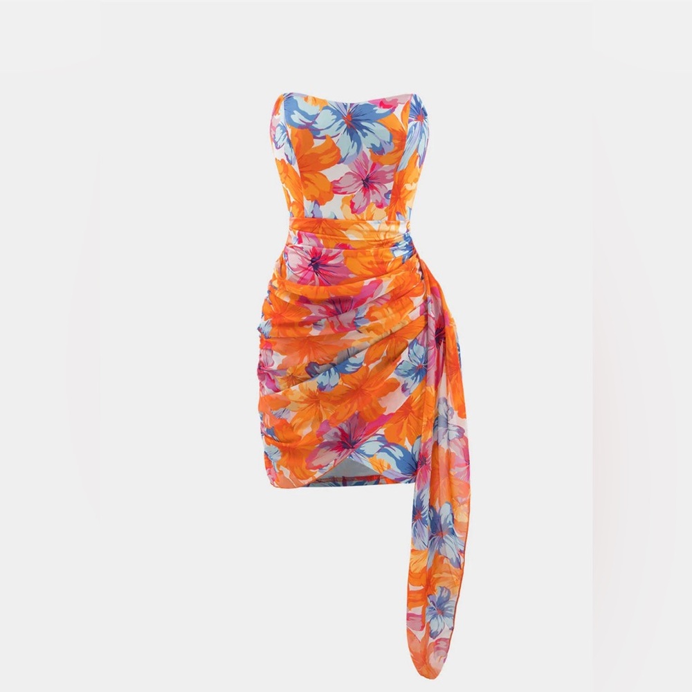 Floral Wrapped Ruched Mini Dress